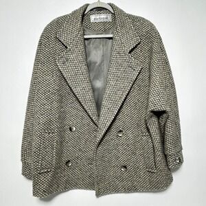 Vtg MacKintosh Jacket Women Large Tweed Double Breasted Birdseye 80s Boxy Wool L